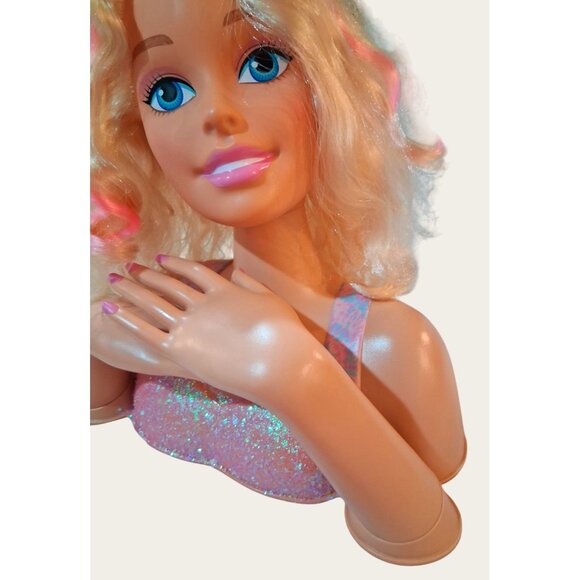 Barbie Blonde Styling Doll Head With Makeup Glittery Top RARE - Picture 4 of 12